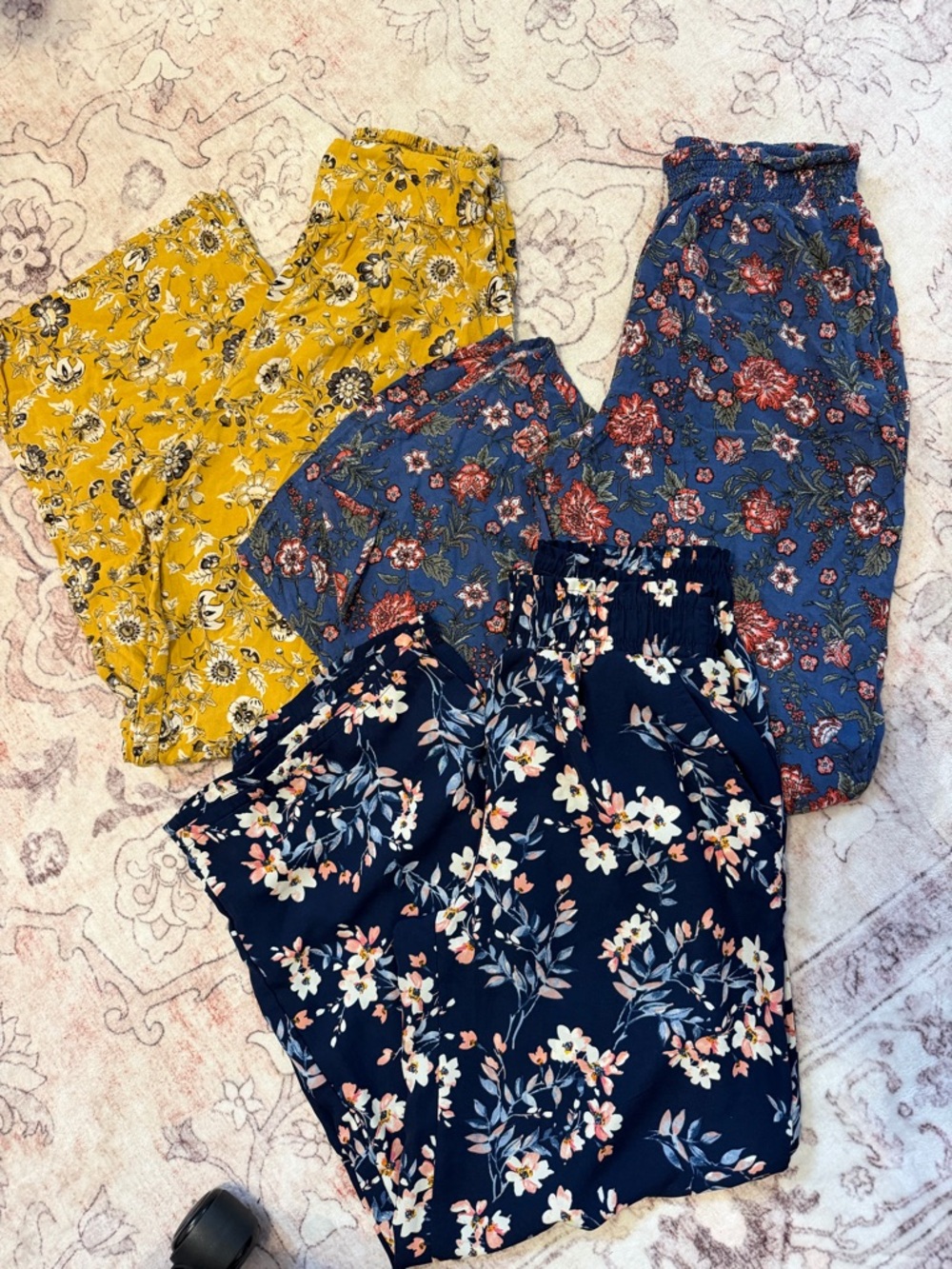 Floral Print Pull-On Pants Bundle - Yellow, Blue, Navy